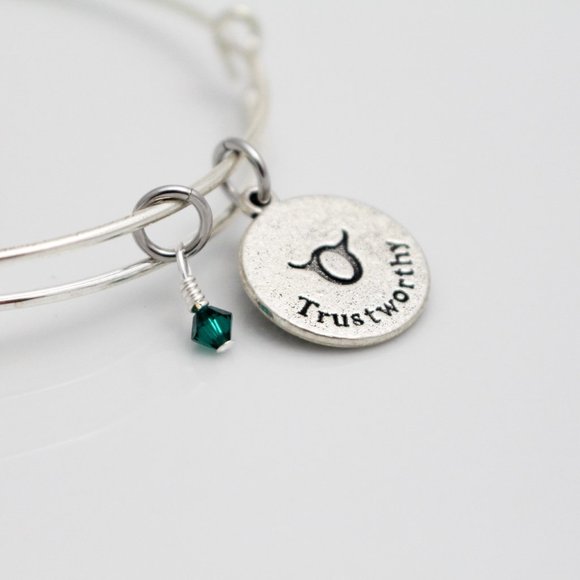 May Taurus Adjustable Charm Bangle - Handmade Zodiac Bracelet - Picture 10 of 11